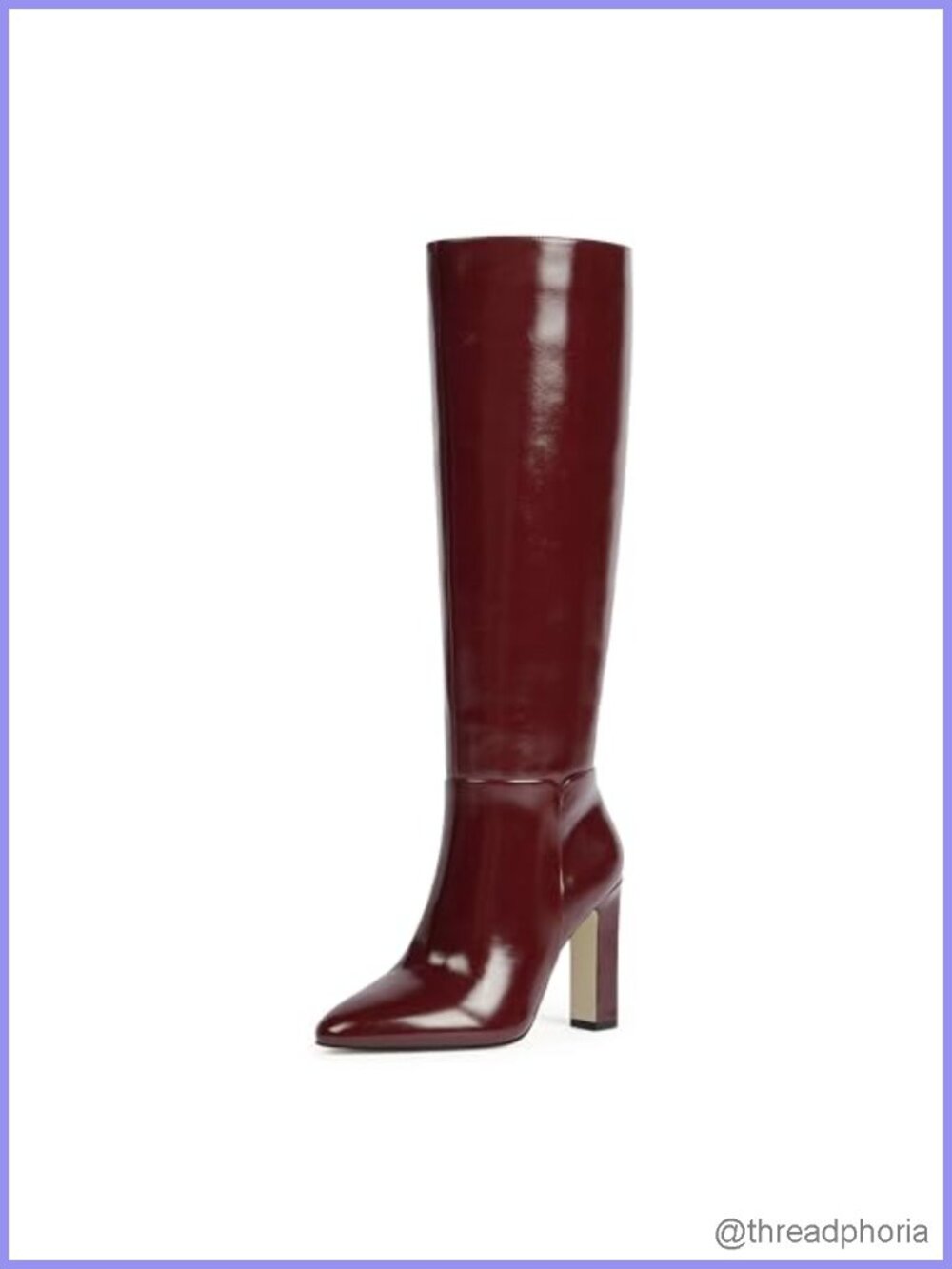 Women's Knee High Faux Leather Block Heel Boots with Side Zip Almond Toe